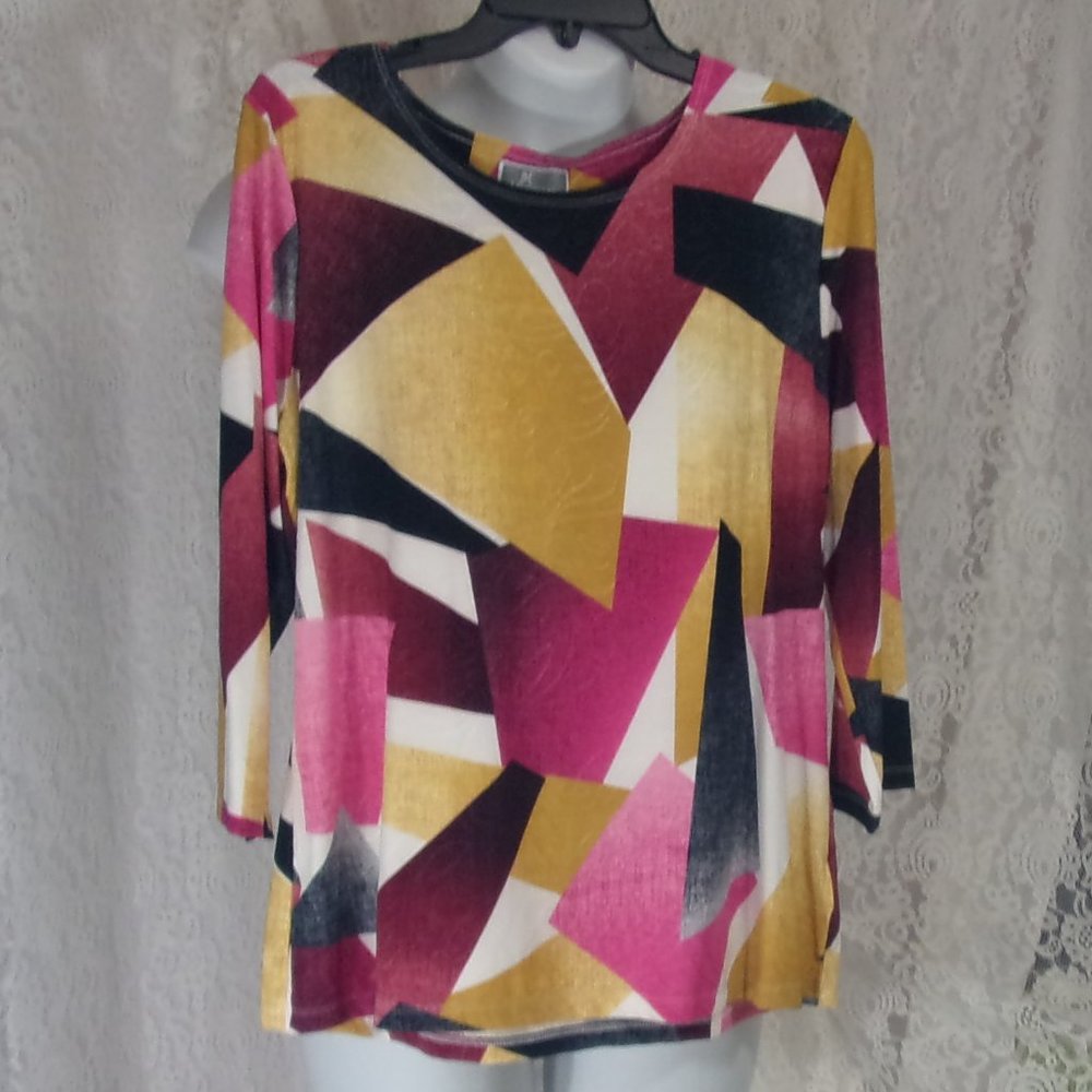 JM Collection Geometric of Plum and Gold Top Blouse